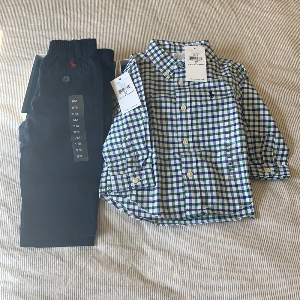 Ralph Lauren Baby boy pants and plaid shirt 9mo